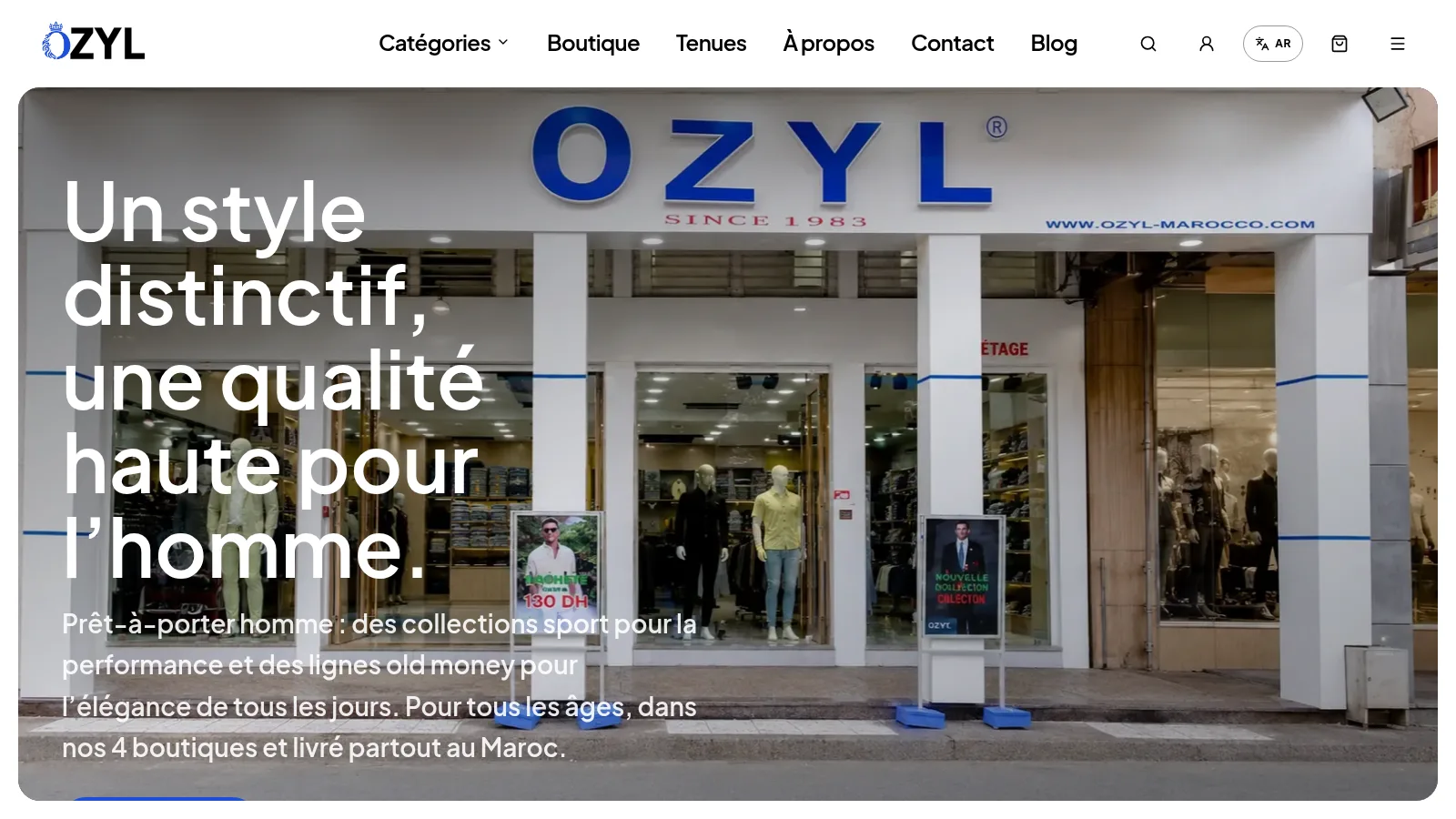 OZYL homepage with the headline Un style distinctif, une qualité haute pour l'homme over the OZYL boutique storefront